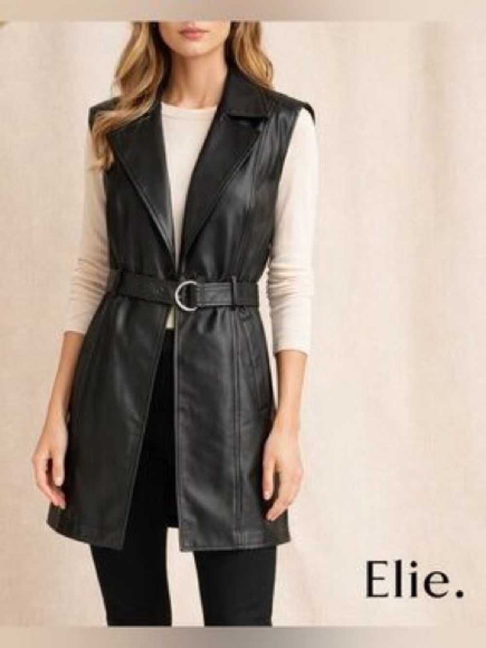 Black Faux Leather Belted Vest